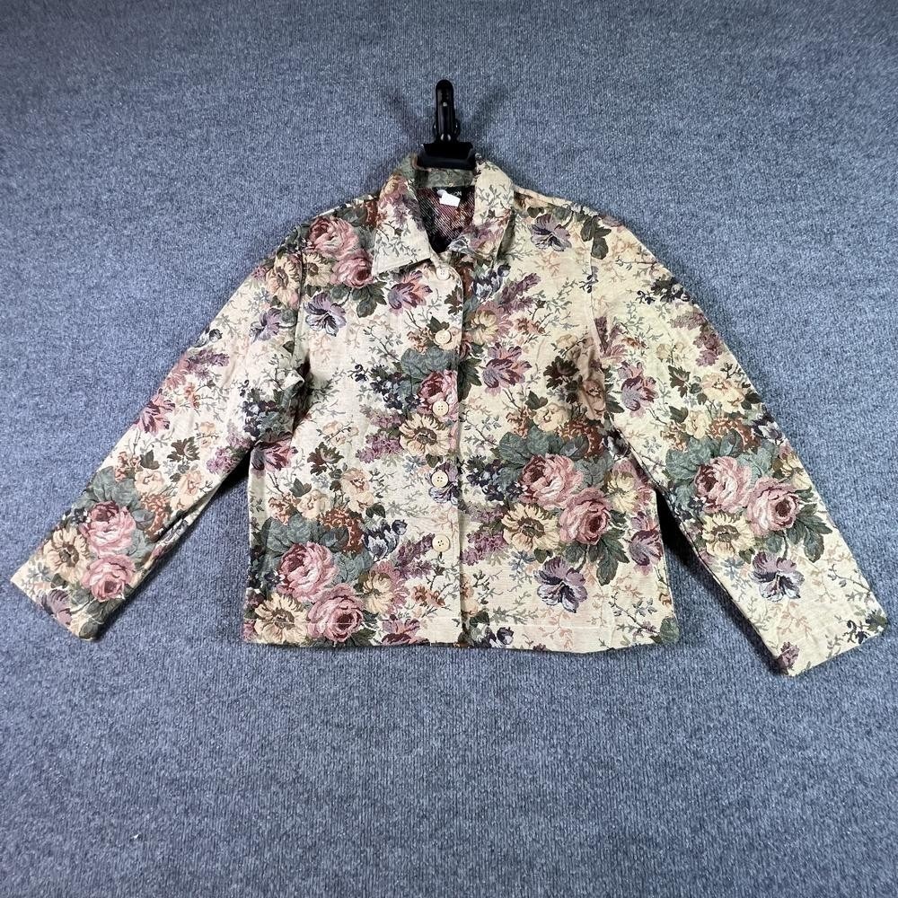 First Option Shacket Jacket Women's S Beige Floral Polyester Collared Outdoor